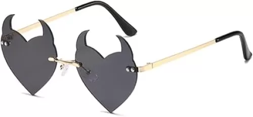 ENTHYI Devil Heart Sunglasses Rimless rave Trendy Halloween party Funny Woman/Men Glasses