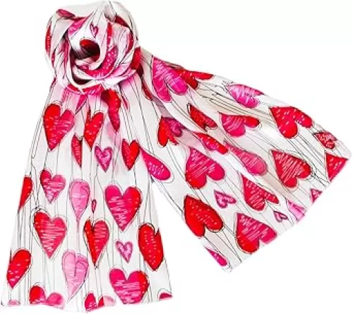Evening Elegance Heart Scarves Valentine’s Day Mother’s Day Lined Hearts, White, Medium