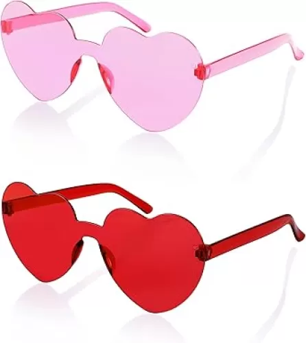 FEISEDY 2 Pack Rimless Heart Shaped Sunglasses Women One Piece Transparent Trendy Love Glasses B2826-F2