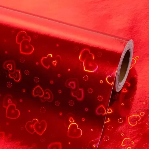 Flyhill Red Wrapping Paper-Mini Roll 17inch*32.8ft（46.8sq.ft.ttl- Holographic Foil Gift Paper with iridescent Love Heart for Valentine's day, Anniversary, Holiday, Wedding, Baby Shower
