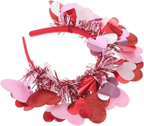 GAROZATION 10Pcs Heart Headband with Glitter Design for Valentine's Day Weddings and Parties Red
