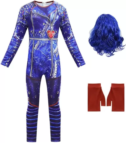 Gilrs Halloween Costume Party Cosplay Dress Up Jumpsuits Bodysuit with Wig Glove 5-12Y