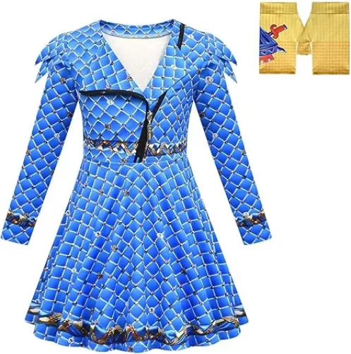 Girls Rise Red Pink Heart Costume Dress Kids Movie Outfits Halloween Birthday Party 4-12Y (150, Blue)
