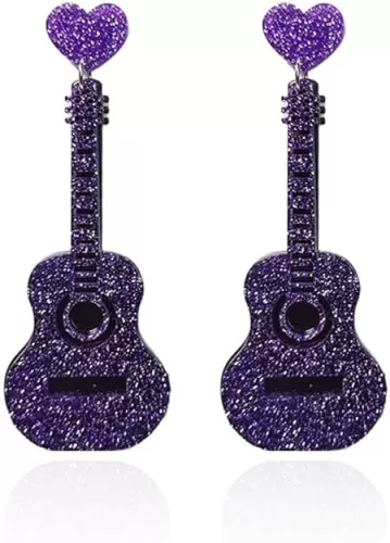 Glitter Guitar Earrings Acrylic Colorful Guitar Heart Dangle Earrings with Renaissance Music Drop Earring Retro Punk Music Rock Band Jewelry for Women