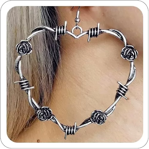 Gothic Barbed Wire Thorn Heart Earrings Punk Hip Hop Earrings for Women Couple Jewelry