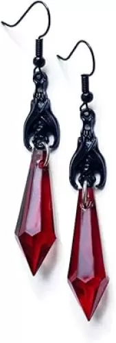 Gothic Dark Bat Dangle Earrings - Red Black Crystal Gems Punk Rock Style Animal Earrings for Halloween Costumes & Women