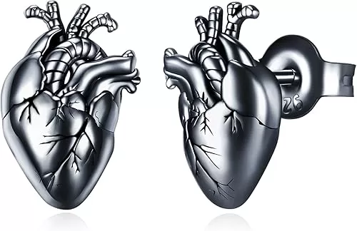 Gothic Earrings 925 Sterling Silver Goth Punk Anatomical Heart/Bats/Cherry Skull/Mask Rose Stud Earrings Jewelry Gifts for Women Girls