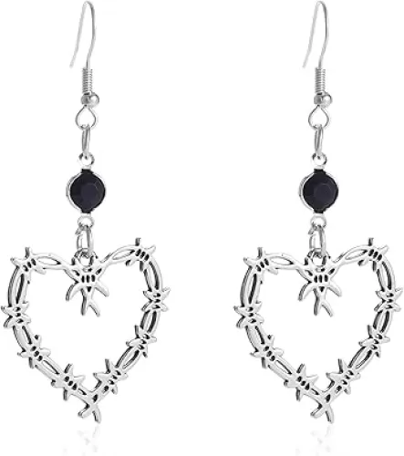 Gothic Earrings Barbed Wire Earrings Thorn Heart Earrings Punk Wire Mesh Heart Earrings Mesh Dangle Drop Earrings Halloween Jewelry for Women Girls