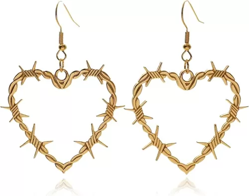 Gothic Heart Dangle Earrings Barbed Wire Earrings Creepy Earrings Punk Funny Earrings Jewelry for Women