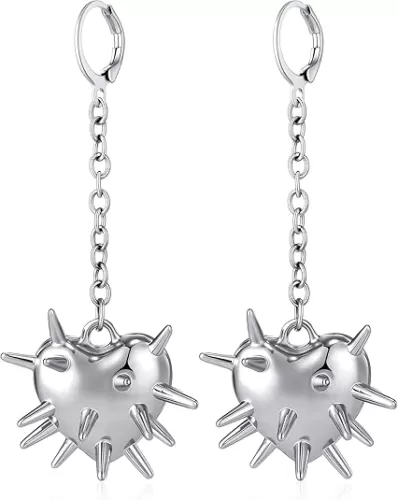 Gothic Heart Spike Earrings Goth Emo Punk Alt Rock Spiked Earrings Gyaru Dangle Drop Earings for Women Men