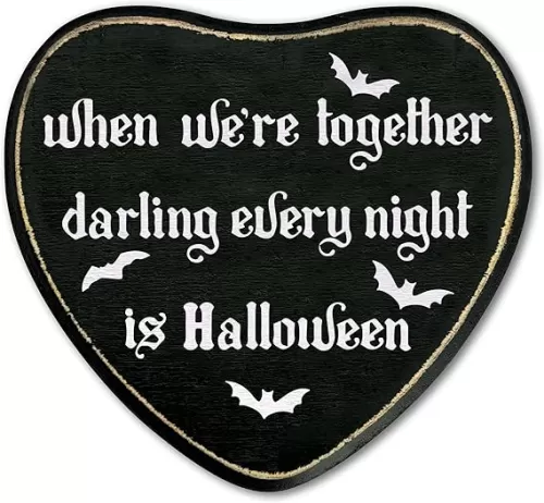 Gothic Heart Wood Sign, Every Night Is Halloween Sign, Retro Gothic Wooden Wall Art, Skeleton Horror Wood Plaque Decor, Anniversary Halloween Gifts for Lover Wife Husband Couples Friends -28