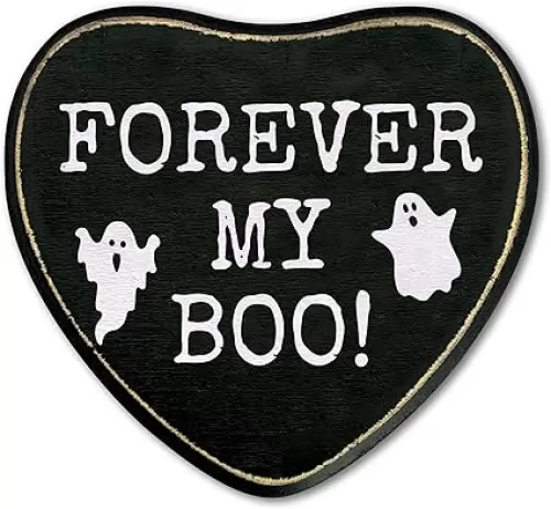 Gothic Heart Wood Sign, Forever My Boo Sign, Retro Gothic Wooden Wall Art, Skeleton Horror Wood Plaque Decor, Anniversary Wedding Halloween Gifts for Lover Wife Husband Couples -16