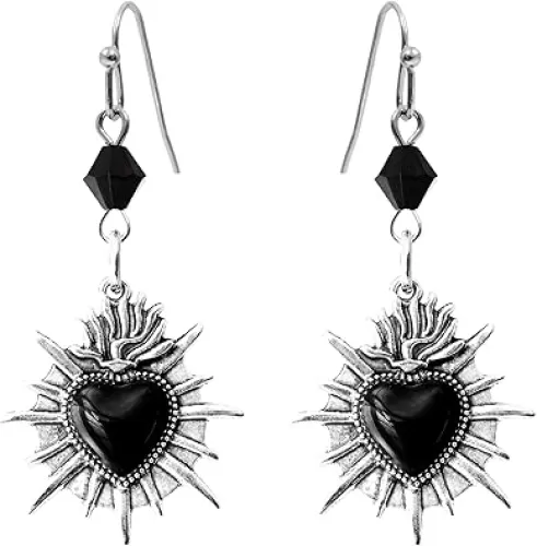 Gothic Punk Starry Sky Outline Handmade Earrings, Western Styles, Game Role-Playing Accessories, Unique Black Heart Dangle Earrings, Jewelry Gift for Women