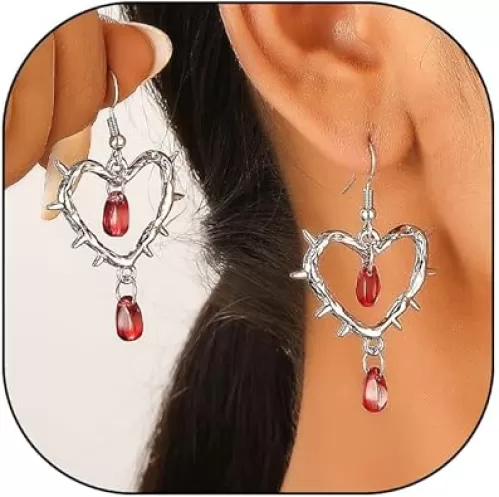 Gothic Thorn Heart Dangle Earrings Punk Vintage Crystal Rhinestone Waterdrop Drop Earrings Trendy Chic Bar Party Jewelry Accessory Presents for Women