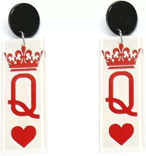 Halloween Fear Queen Acrylic Drop Earrings Red Blood Poker Q Heart Dangle Earrings for Women Halloween Costume Party Jewelry