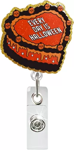 Halloween Pumpkin Cake Badge Reel Orange Cute Heart Cake Badge Holder Halloween Retractable Alligator Clip ID Card Badge Holders for Nurse Teacher Office Name Decoration