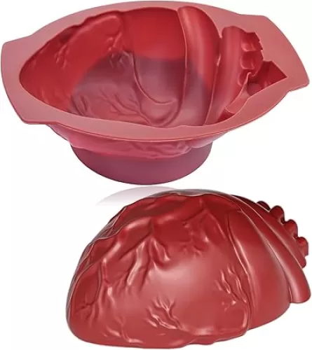 Halloween Silicone Heart Mold, Realistic Human Heart Cake Mold Large Volume 3D Human Thicken Organs 2.8" Deep Candy Mould with Support Base for Halloween Jelly Pudding Mousse Candle Making (Dark Red)