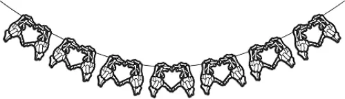 Halloween Skeleton Heart Banner for Gothic Birthday Party Decor, 8 Pieces Glitter Spooky Heart Garland Banner for Gothic Bachelorette Party Decoration and Gothic Weddings, Halloween Home Decoration