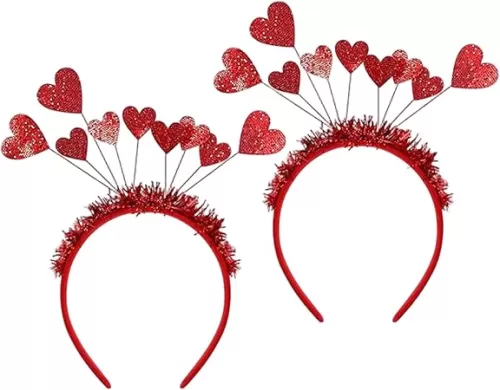Heart Headband, 2PCS Red Heart Crown Hair Bands, Sequin Headbands for Women Valentine's Day Wedding Birthday