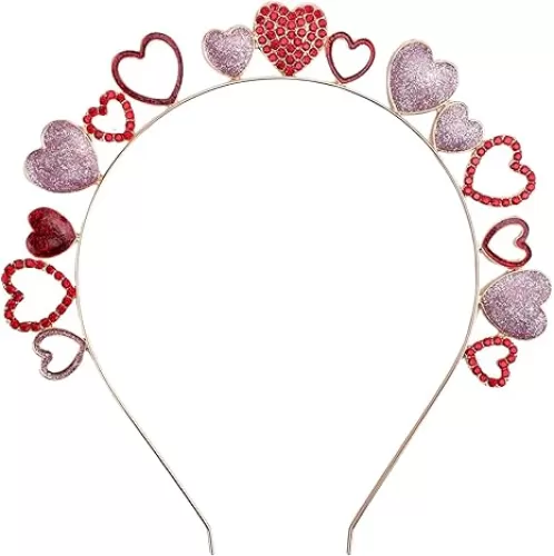 Heart Headband for Woman, Glitter Heart Hair Hoops Valentine's Day Heart Hairbands Sweet Cupid Headband for Festival Gift