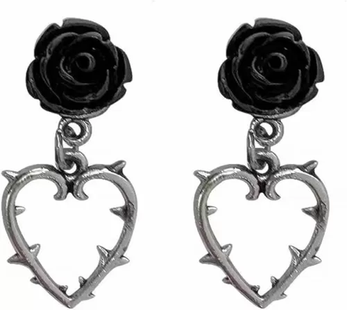 Heart Thorn Rose Flower Earrings for Women Gothic Punk Vintage Black Rose Petal Love Shape Metal Barbed Wire Lightweight Dangle Drop Earrings for Hip Hop Party Trendy Jewelry Gifts