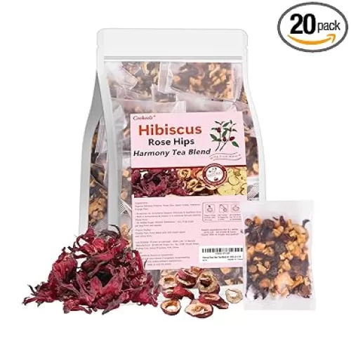 Hibiscus Rose Hips Tea for Heart Support 20 Loose Leaf Bags - Natural Detox Tea for Women & Men - 5 Herbal Ingredients with Hawthorn, Apple and Orange Peel - Antioxidant Rich for Cleanse, Caffeine-Free