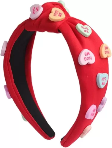 HIFANMM Valentines Day Headbands Red Knotted Heart Hair Bands for Women Girls, Hearts Candy Charm Hair Accessories, Non Slip Wide Top Knot Fashion Hair Decoration Party Supplies Hair Hoop 1 Pcs