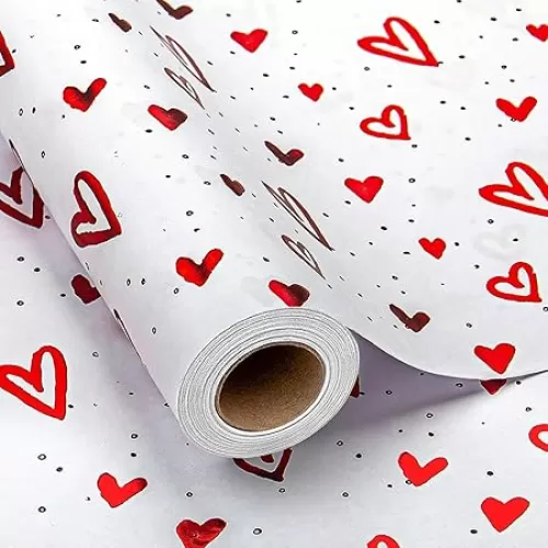 Homeral Kraft Embossed Wrapping Paper Roll - 3D Red Foil Heart Luxury Gift Wrap for Wedding, Birthday, Mothers Day, Bridal Shower, Anniversaries - Mini Roll - 17 Inch x 33 Feet(46.8 sq.ft.ttl.)