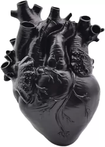 Human Heart Organ Shape Vase Creepy Halloween Home Desk Flowers Pot Decor, Medium Size 6.2" x 4.2", Black