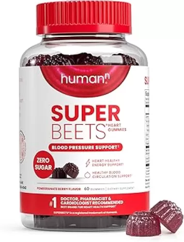 HumanN SuperBeets Heart Gummies - Beet Gummy with Energy Support, Grape Seed Extract & Beetroot Powder, Sugar Free - Pomegranate Berry Flavor, 60 Count