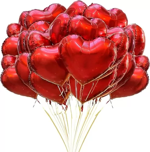Jonhamwelbor 20Pcs 18 inch Red Foil Mylar Heart Shape Balloons Decorations Valentines Birthday Wedding Baby Shower Party (Red)