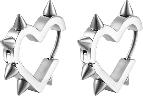 KaFu Black Spike Earrings for Women, Huggie Hoop Heart Earrings, Gothic Punk Stainless Steel Earrings, Emo Grunge Earrings, Y2k Earrings Christmas Jewelry Gift