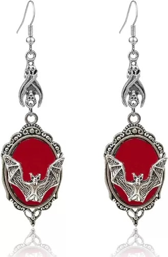 KaFu Gothic Dark Bat Earrings for Women Evil Eye Red Crystal Heart shaped Drop Dangle Earrings Punk Rock Blood Mirror Earrings Halloween Costumes Earrings Jewelry