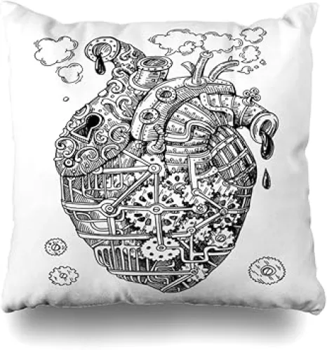 Kutita Decorativepillows Covers 16 x 16 inch Throw Pillow Covers, Human Mechanical Heart Steampunk Style Us Smart Pattern Double-Sided Decorative Home Decor Pillowcase Sofa Bedroom Car