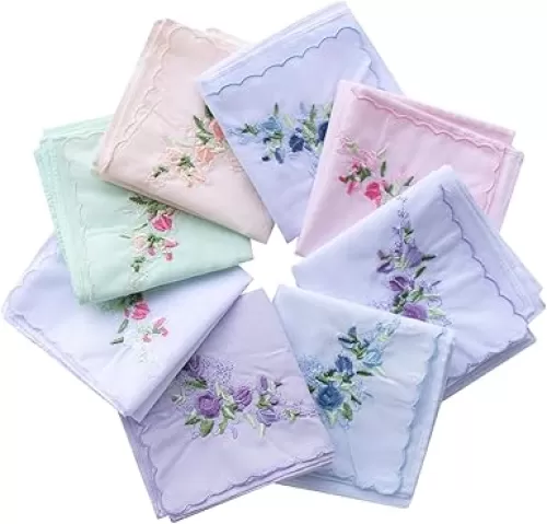 La closure Vintage Floral Cotton Embroidered Ladies Handkerchiefs Pack