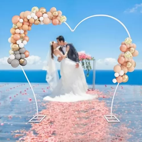 Large Heart-Shaped Balloon Arch Stand White Metal Wedding Arch Frame Backdrop Stand with Base for Wedding Birthday Bridal Shower Party Graduation Decorations Supplies (8.7ft L X 7.7ft H), White