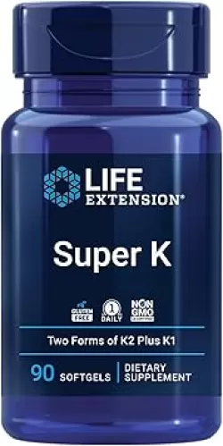 Life Extension Super K, vitamin K1, vitamin K2 mk-7, vitamin K2 mk-4, vitamin C, bone/heart/arterial health, 3-month supply, Gluten-Free, 1 Daily, Non-GMO, 90 softgels