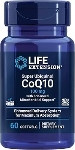 Life Extension Super Ubiquinol CoQ10 with Enhanced Mitochondrial Support, ubiquinol CoQ10, shilajit, potent heart health & cellular energy production support, ultra-absorbable, gluten-free, 60 softgel