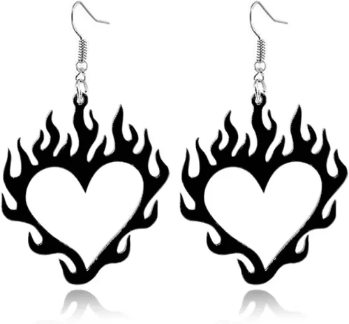 Lightweight Acrylic Heart Thorn Flame Dangle Earrings Funny Creative Punk Rock Hip Hop Halloween Fire Earrings Vintage Hollow Flame Love Heart Earrings for Women Cosplay Halloween Jewelry