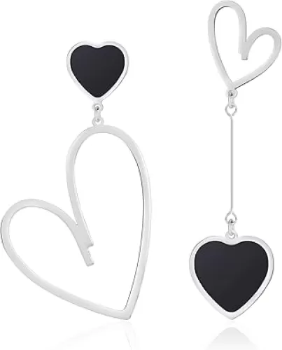 Linawe Titanium Stainless Steel Heart Dangle Earrings for Women - Trendy, Gold/Silver/Rose Gold Big Drop, Mismatched Love, Asymmetrical