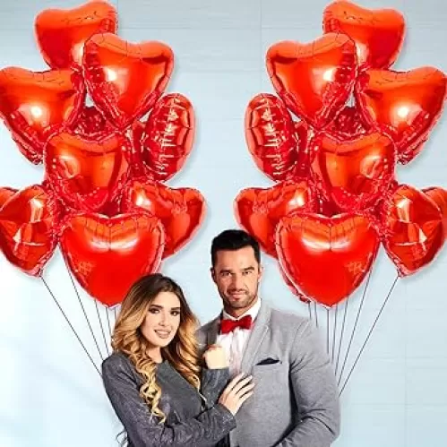 LINAYE Red Heart Foil Balloons 18 Inch, 30PCS Valentines Heart Balloons Mylar, Heart Shape Balloons for Valentines Day Anniversary Wedding Party Valentines Day Decorations Decor