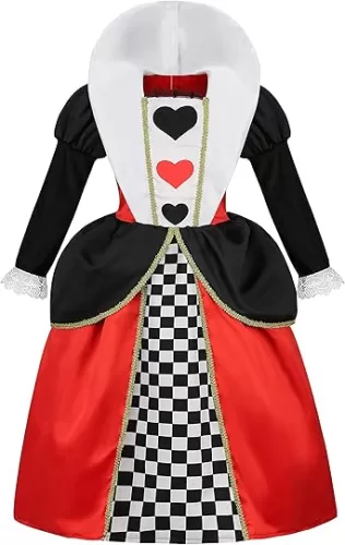 LMYOVE Girls Queen of Hearts Costume Kids, Red Heart Queen Fairytale Outfit for Girls, Halloween Costume Dress Up Cosplay
