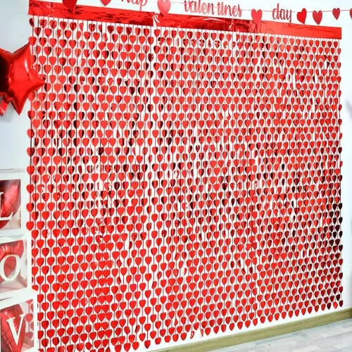 LOLStar 3 Pack Valentines Decorations, Valentines Party Decoration, 3.3x6.6ft Red Heart Shape Tinsel Foil Fringe Curtain Valentines Photo Backdrop, Streamer Backdrop for Birthday, Engagement, Wedding