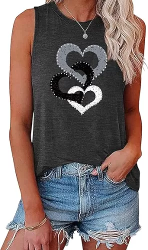 LOOKFACE Women's Sleeveless Tank Top with Triple Heart Graphic Print Cute Tunics