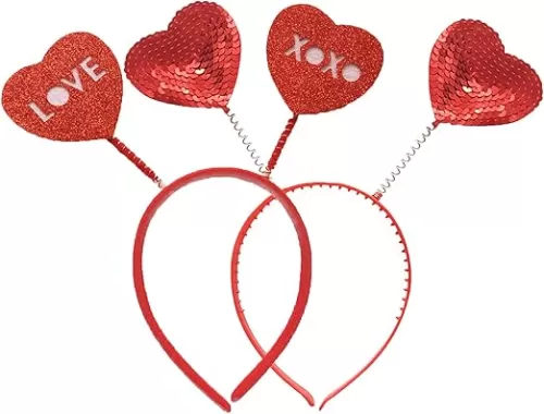 Love Heart Headband Valentine's Day Sequin Crown Head Boppers Headbands Hair Accessories for Wedding Birthday(Red)