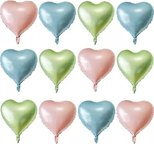 Lovoir 12 Pcs Pink Heart Shape Foil Mylar Balloons 18 Inch Love Balloons for Valentine's Day Birthday Party Decorations Wedding Engagement Romantic Decor (Baby Pink & Baby Blue & Olive)