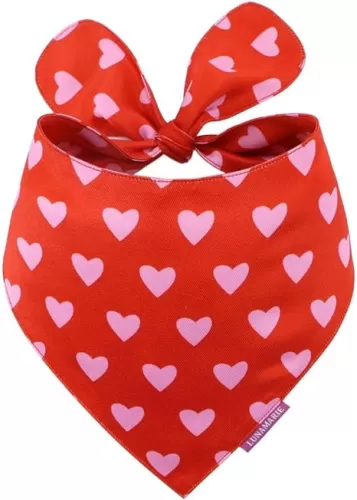 LunaMarie - Luxury Cat and Dog Bandanas - Hearts Designs | Premium Silky Poly Fabric | 100% Handmade Custom Shape Valentine's Day Dog Bandana Multiple Sizes (Evie Hearts, Small)