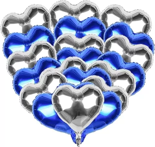 Mefuny 18"Royal Blue Silver Heart Shaped Balloons 18Pcs Foil Balloons Mylar Balloons For Birthday Baby Shower Festival Party Decorations