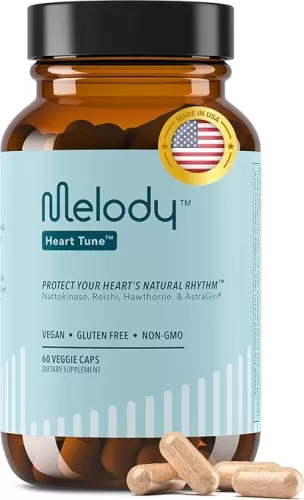 Melody Heart Health Supplements for Men & Women – Heart Tune Circulation, Blood Pressure, & Cardiovascular Health Support Supplement with Reishi, Hawthorn, Nattokinase & AstraGin, 60 Caps, 1 Pack