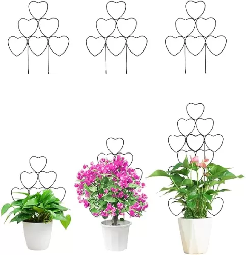 Metal Indoor Plant Trellis, Outdoor Decorative Support for Climbing Plants, Small Trellis for Potted Plants, Perfect for Vines, Ivy and Pothos (3 Pack Black Heart)
